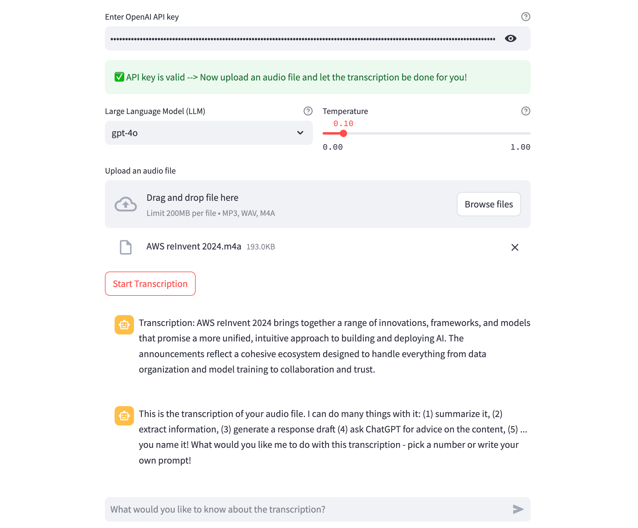 Memos-to-Text Transcription and Chat Interface