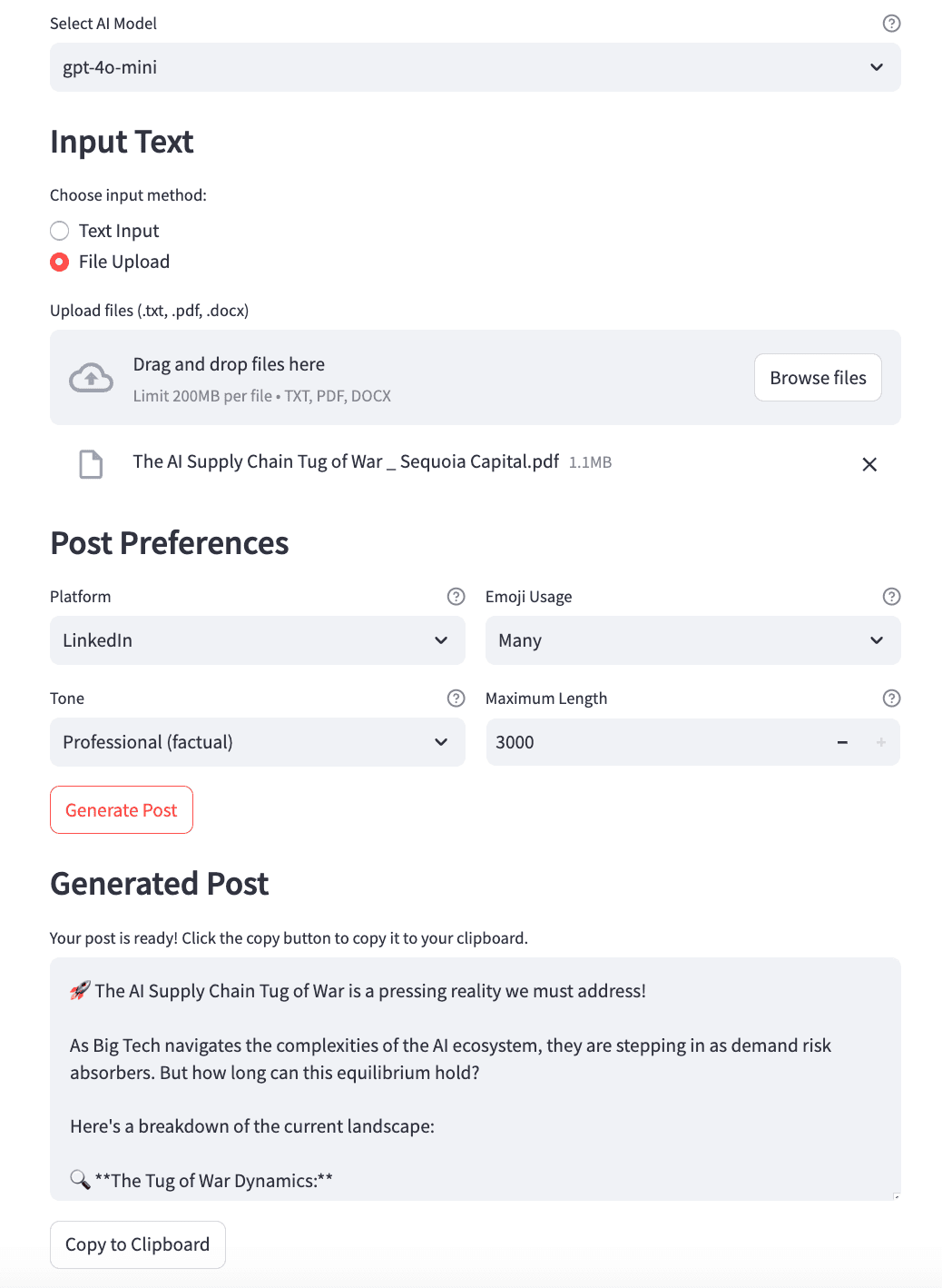 Post Generator Interface